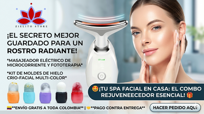 ✨ Combo Rejuvenecedor 2 en 1 ✨ 💆‍♀️ Masajeador Facial Antiedad + Molde de Hielo Facial ❄️